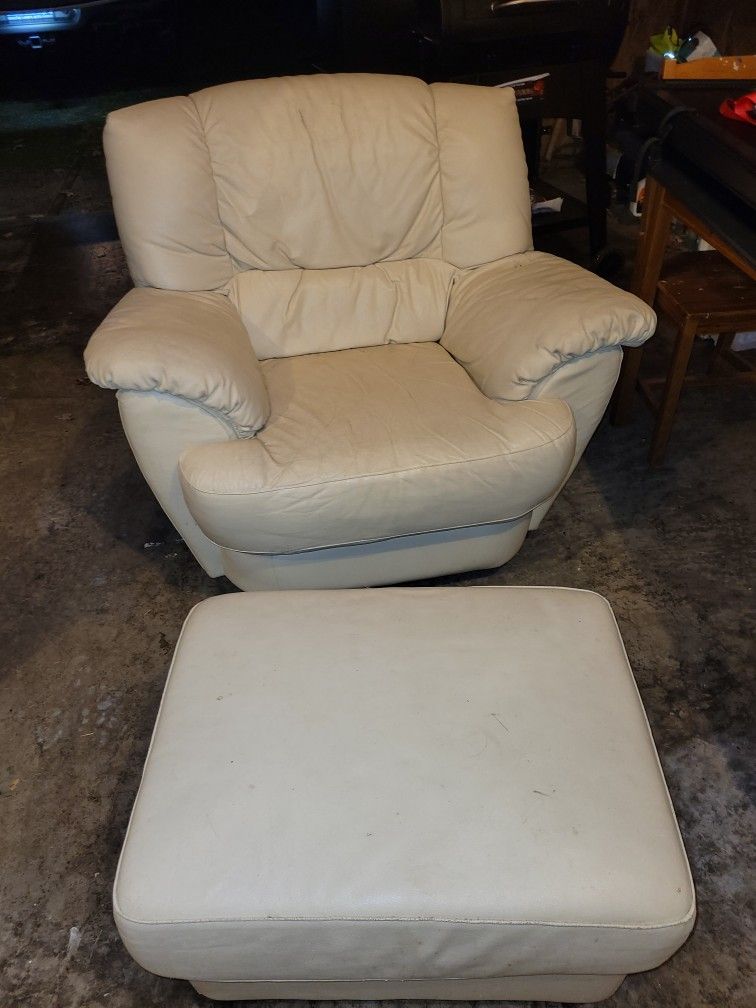 Single Italian Leather Sofa & Ottoman