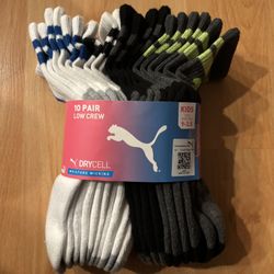 Puma Kid 10 Pair Low Crew Socks (9-3.5)