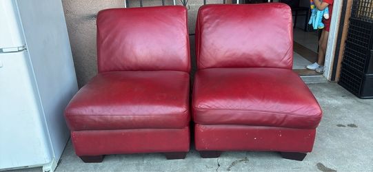 Red Leather Armless Accent Chairs – Set of 2