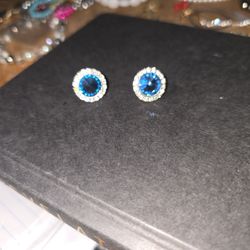 White And Blue Sapphire Earrings Sterling Silver 