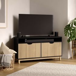 Fluted Corner TV Stand - 43" Corner Entertainment Center with Storage - Media Console Table for Living Room and Bedrooms - Supports 32 to 50" TVs