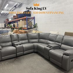 Free Delivery* Like New Gray Faux Leather Sectional Sofa with Recliners! 