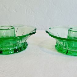 Vintage Green Glass candle holders