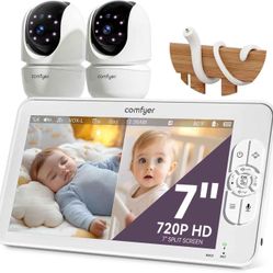 7" Split-Screen Baby Monitor with 2 1080P Cameras, 720P HD No WiFi Monitor with a Flexible Bracket, Video Baby Monitor with Camera and Audio, 2 Way Au