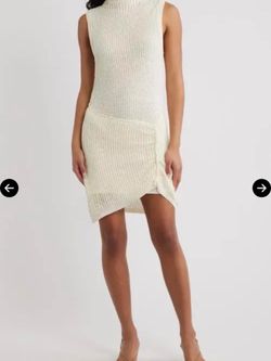 House of Harlow 1960 asymmetrical knit sweater dress with pearls detail, size M
