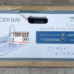 Glacier Bay 33 in. Drop-In Double Bowl Stainless Steel Kitchen Sink with Pull-Down Faucet
