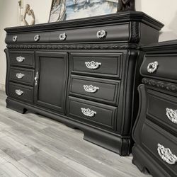 Luxury 2-Piece AICO Black Dresser + Matching Nightstand Set ✨