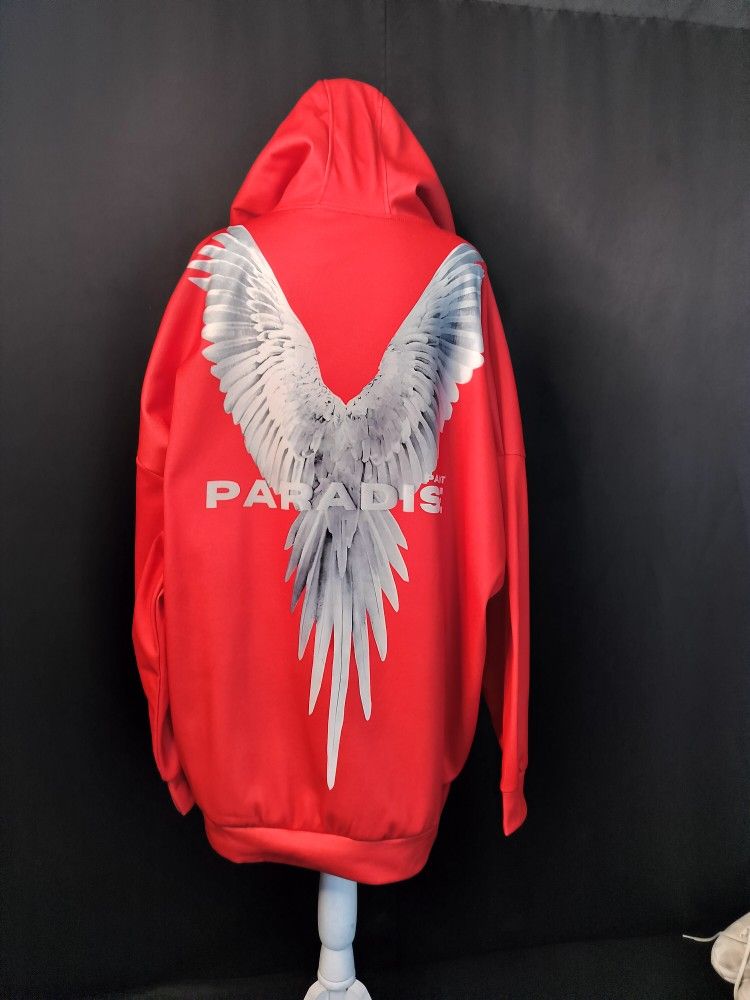 Red Unisex Oversized Parrot Paradise Hooded Sweatshirt (Size XL)