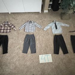 Boys size 4 or 4T clothes: dress pants, long sleeve shirts, tie, belt, special event occasion lot