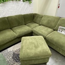 Sage Green Sectional Sofa includes ottoman and accent pillows 99x99 