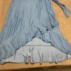 MICHAEL KORS Womens Chambray Hi Lo Blue Ruffle Midi Skirt