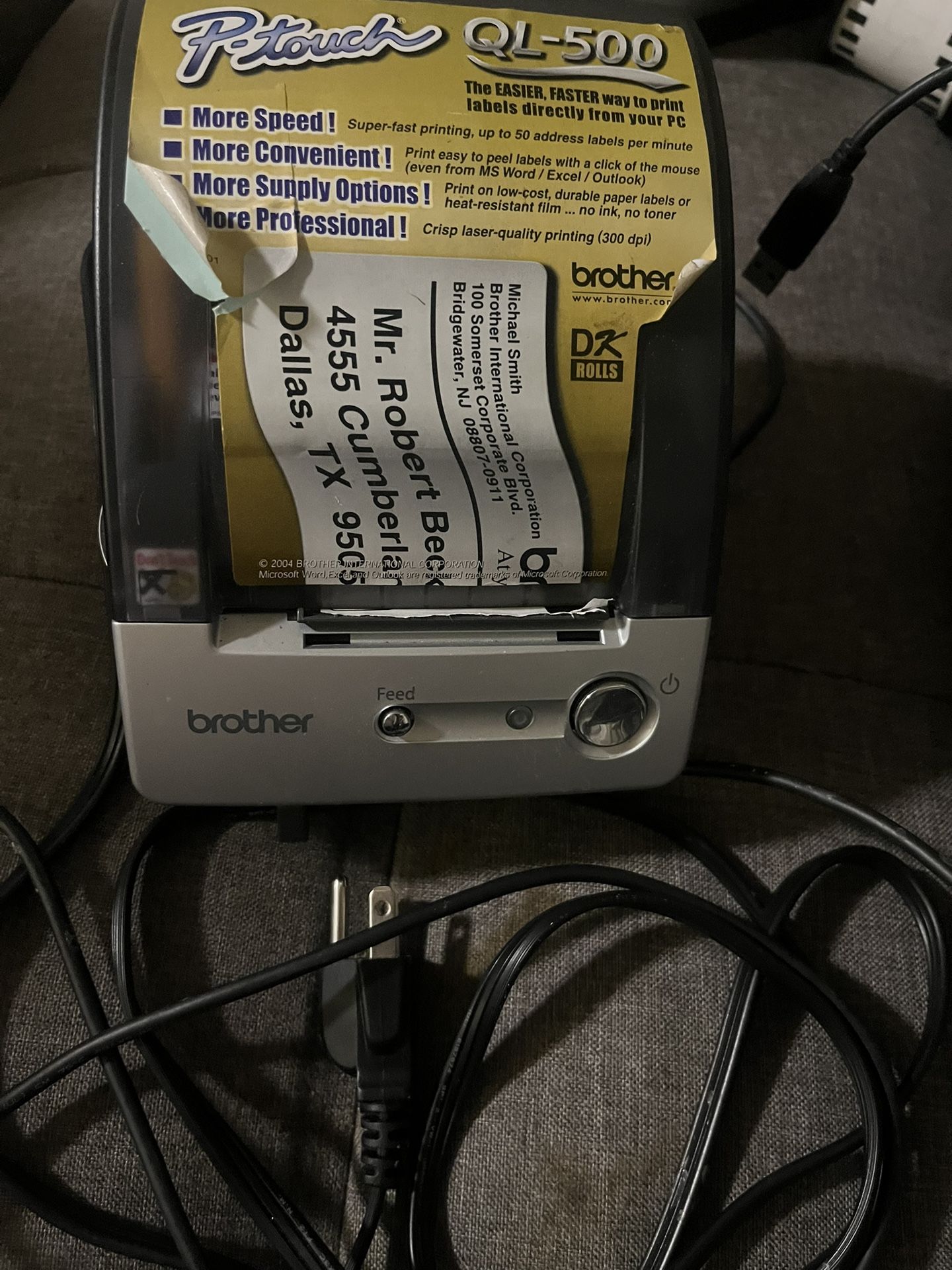 Brother P-touch QL-500 Label Thermal Printer w/ Power Cable 7 USB Cable