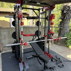 Smith Machine 200 | Adjustable Bench | 245lb Cast Iron Olympic Weights | 7ft Olympic Bar | Fitness | Gym Equipment | FREE DELIVERY/INSTALLATION 🚚 🛠️