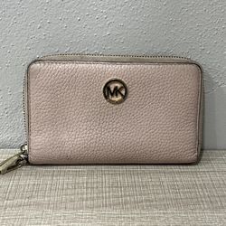 Michael Kors Fulton Zip Around Multifunction Clutch Wallet Pink Gold