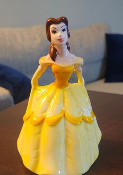 Vintage Disney Belle Ceramic Figurine Beauty & The Beast Yellow Dress Made in Japan 6.5”