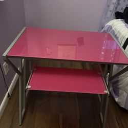 Pink Glass Top Computer Desk