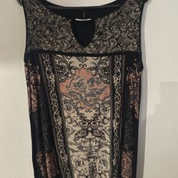 Skinny Minnie Bohemian Elegant Black and Beige Sleeveless Blouse/Top 2X 