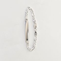 925 Sterling Silver Figaro Diamond Cut Bracelet 5.5 inches