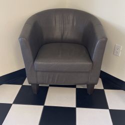 Two Light Grey Leather Chairs 