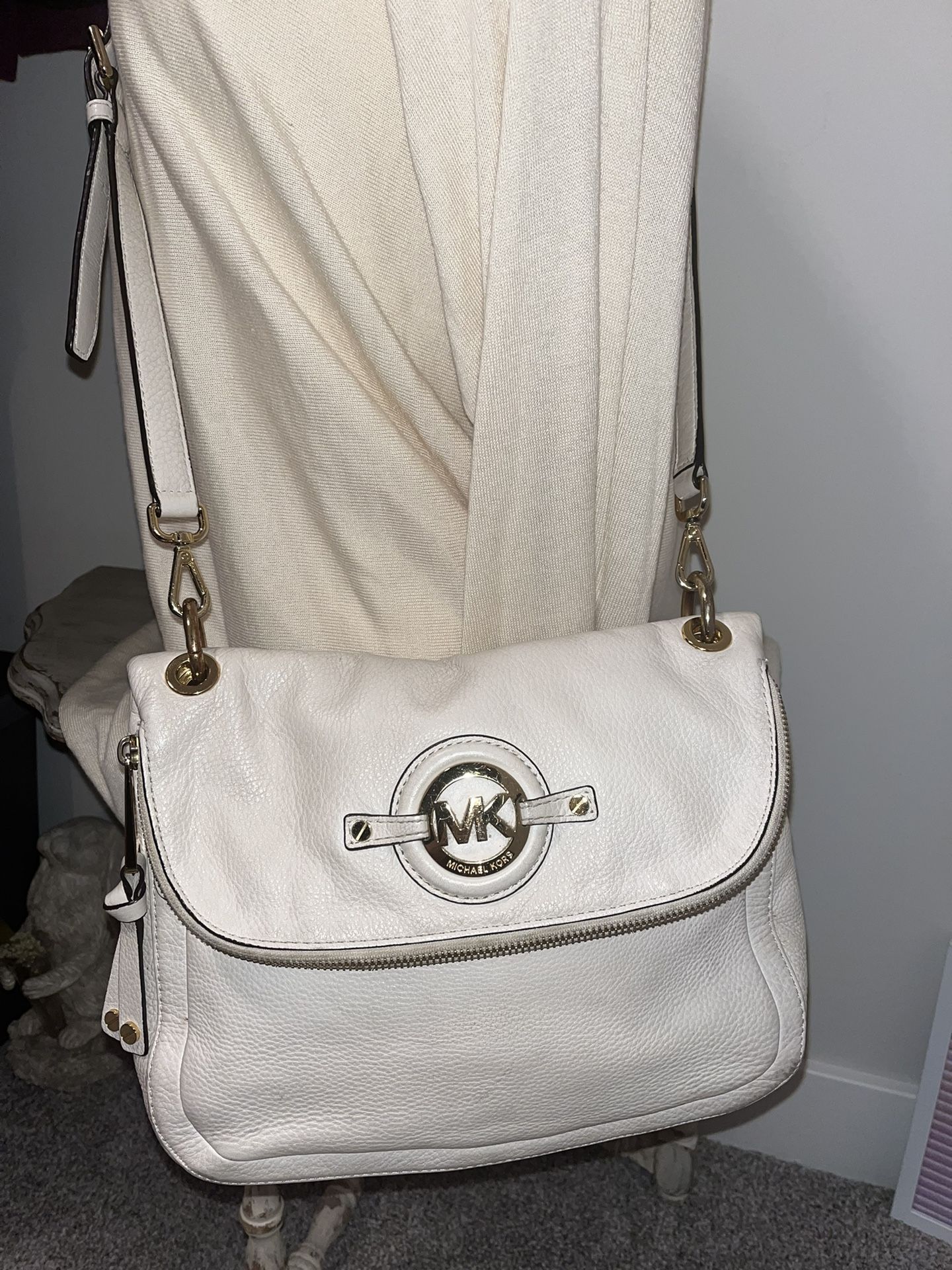 Michael Kors Women's Ivory Leather Logo Detachable Strap Crossbody Bag