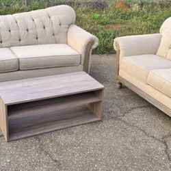 Dark Beige Tufted Couch And Love Seat 