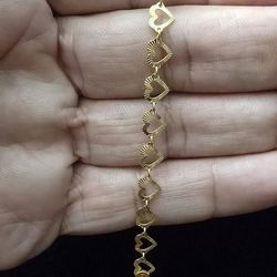 925 Gold Over Silver Heart Bracelet