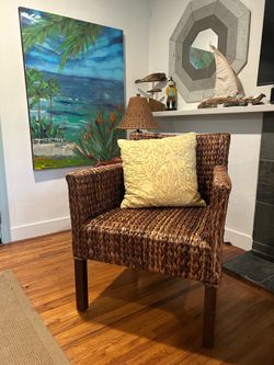 Coastal Woven Water Hyacinth Accent Chair – Tropical Beach House Style