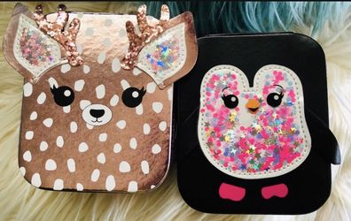 Deer, pingüin sweet jewelry box. Super cute!! 3.75" W x 5.25" D x 2.5" D. New with tags. $8 each or both for $13. Brundage and Chester. Check out list