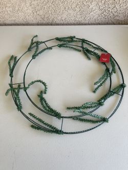 Christmas 16” Wire Wreath W/green Wraps for Mesh