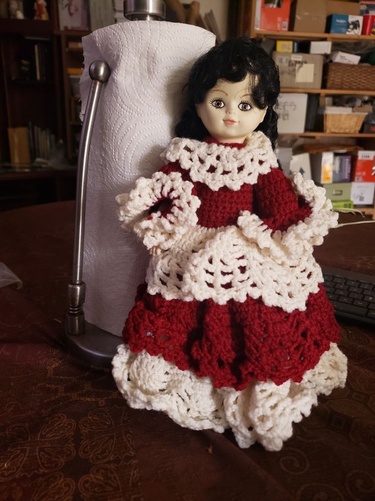 Antique doll hand knitted dress beautiful