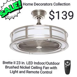 Home Decorators Collection

Brette II 23 in. LED Indoor/Outdoor Brushed Nickel Ceiling Fan with Light and Remote Control

