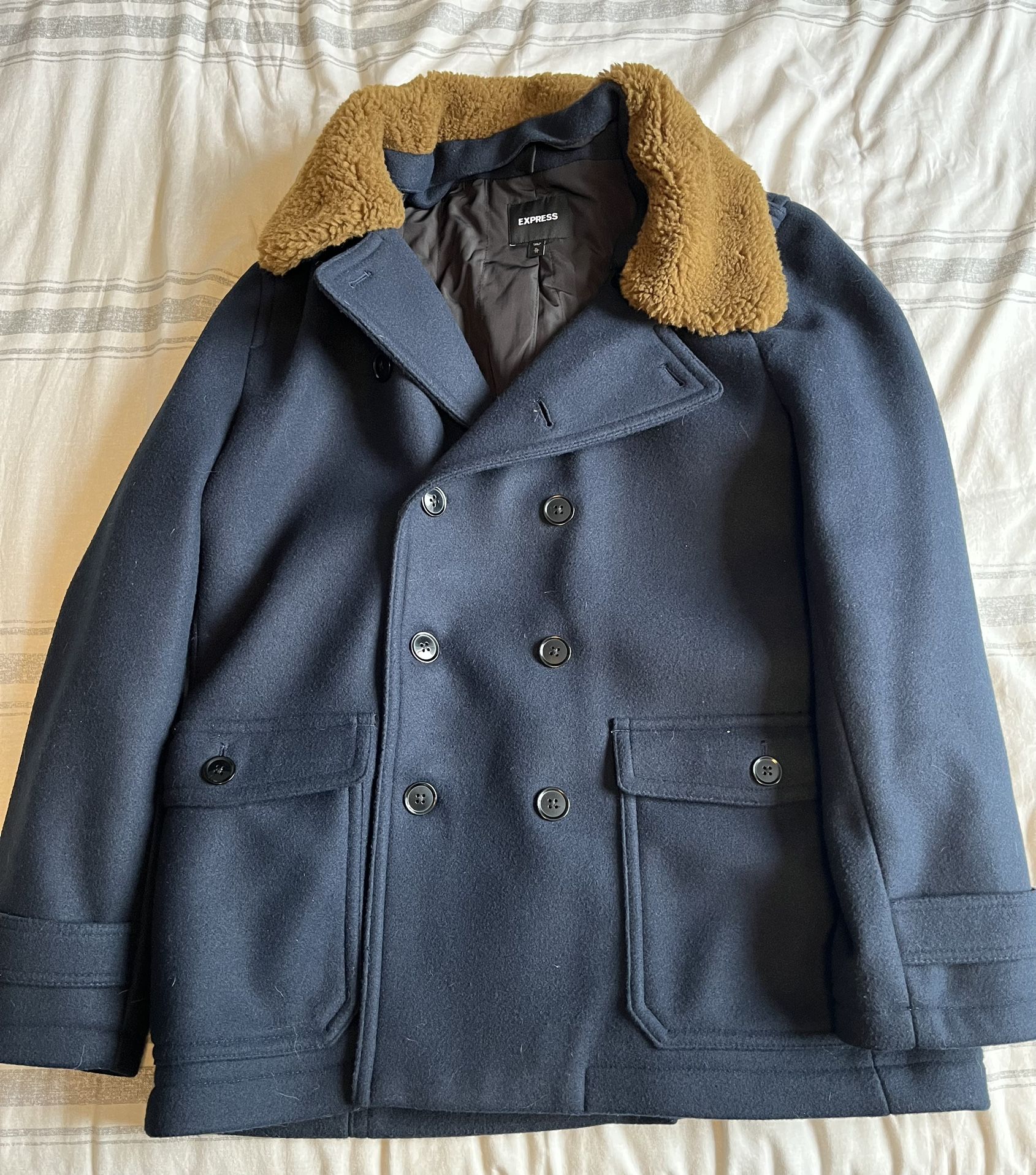 Express Blue and Brown Peacoat