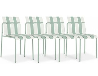 Assembled New Set Of 4 Outdoor Modern Striped Color Block Dining Chairs Set of 4 with Waterproof Seats and Sturdy Metal Legs