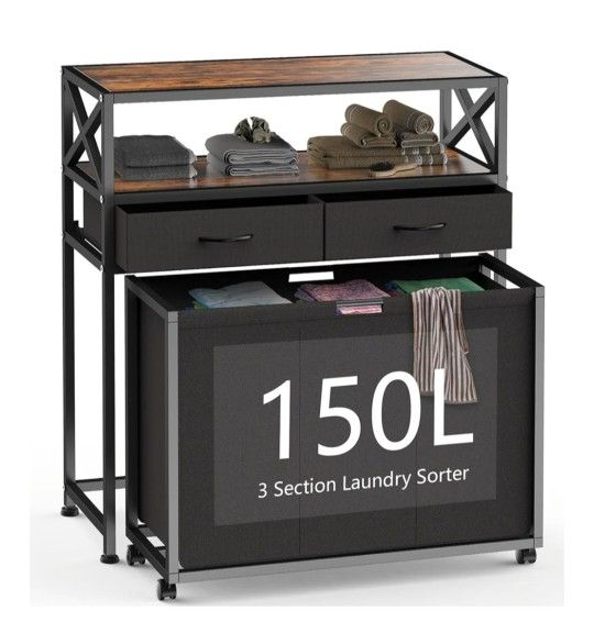 Laundry Hamper with 3 Section Pull-Out Bags,
