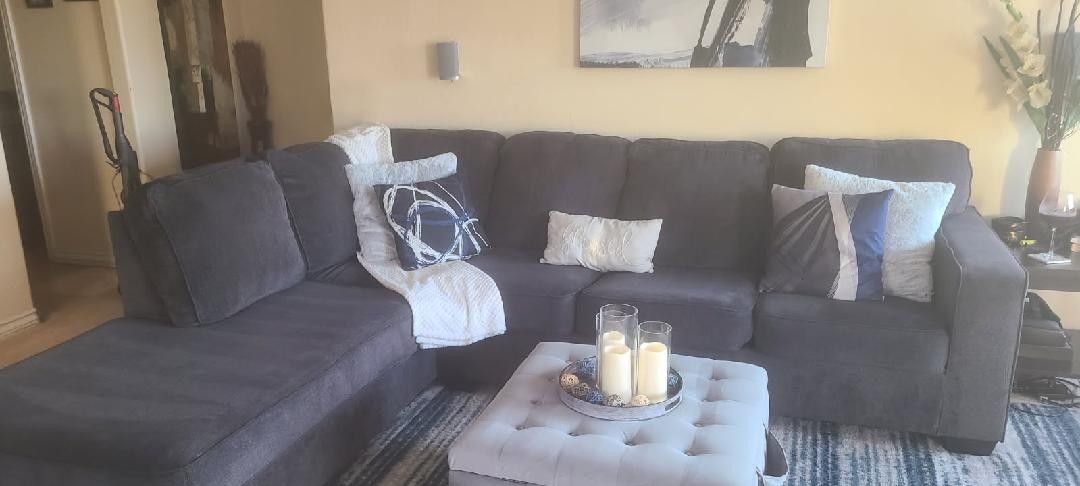 Dark Blue Sectional Sofa With Chaise / Lounge