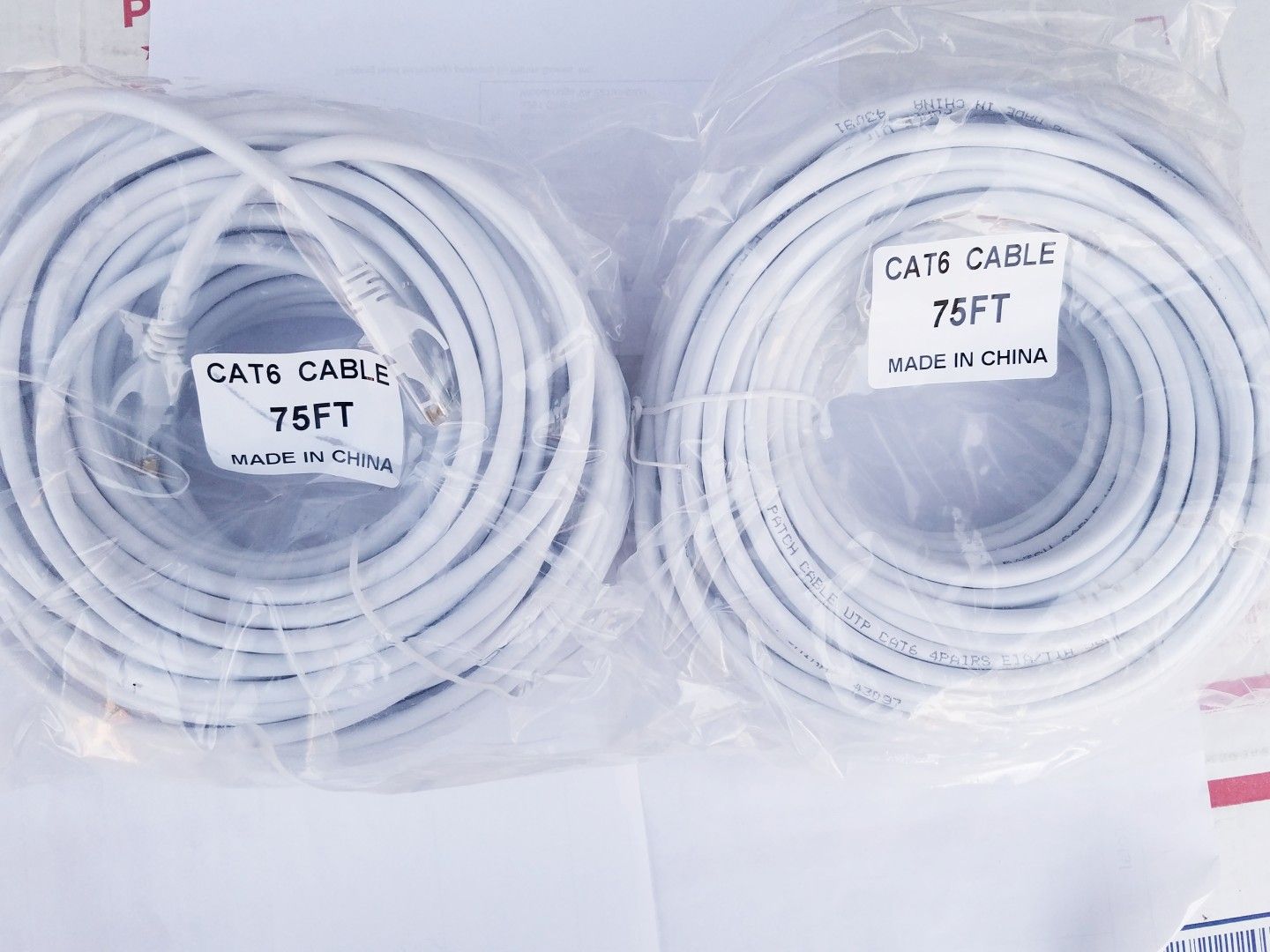 2X 75ft cat6 ethernet network cables