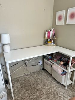 L shaped white desk