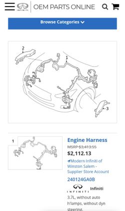 INFINITI/Nissan Complete Engine Room Wiring Harness. Part # 24012-4GA0D
