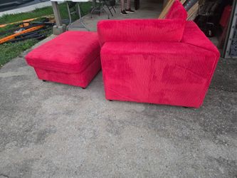 Red Corduroy Armless Chair with Ottoman