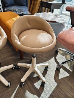 Beige Faux Leather Swivel Chair on Casters