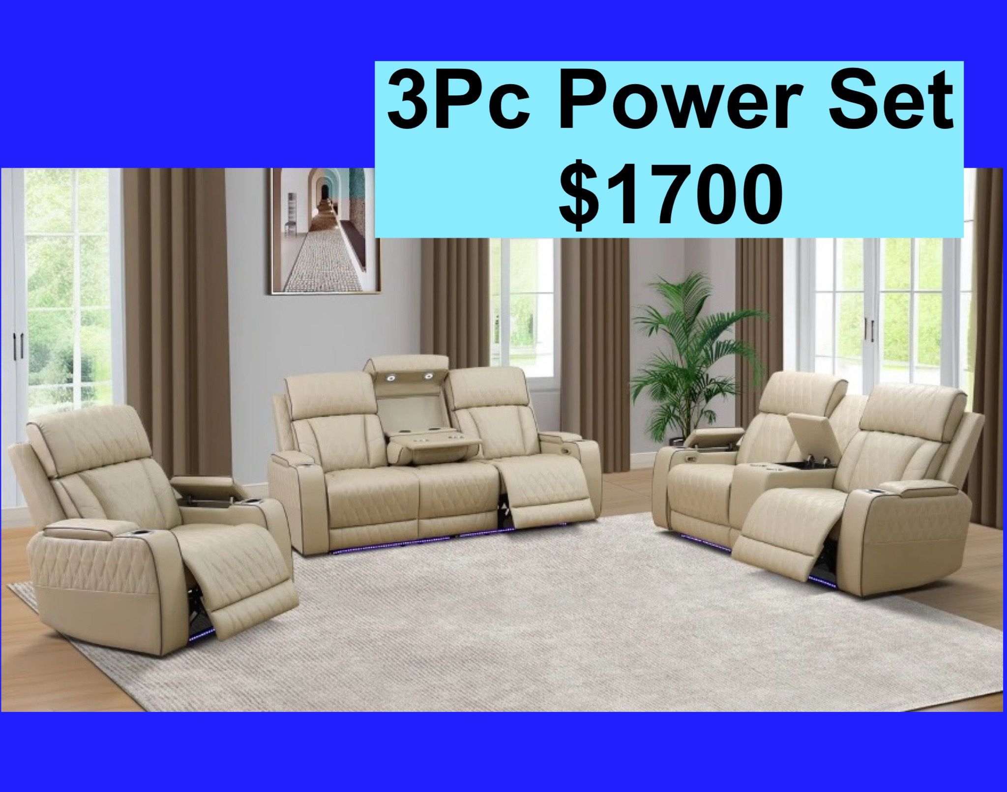 💥FREE DELIVERY💥Brand New POWER, LED, USB  3PC Reclining Sofa Loveseat Chair Set 