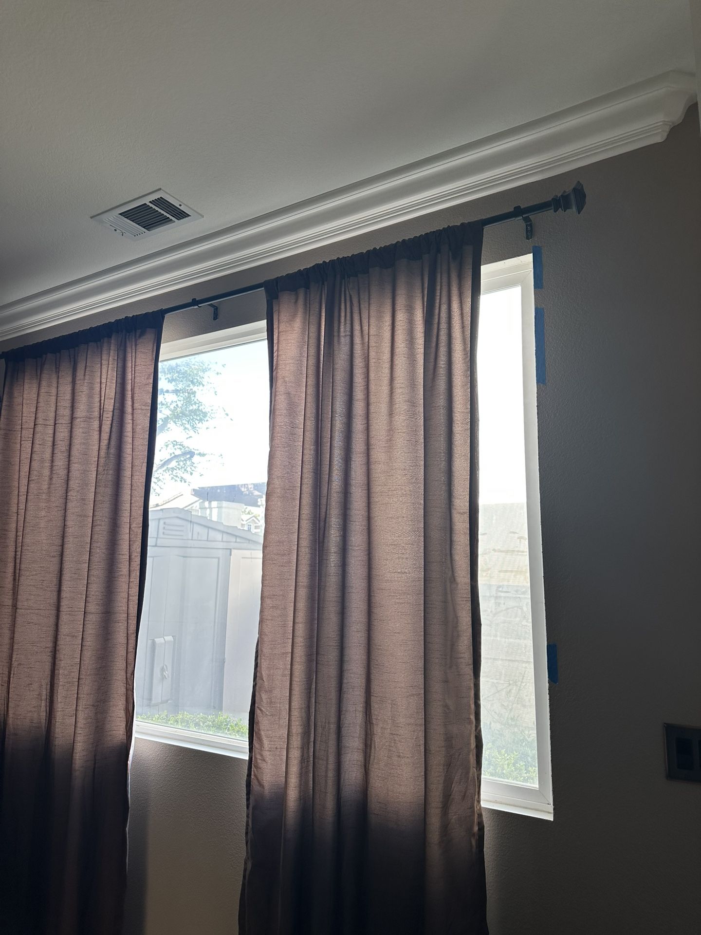 WINDOW TREATMENT WROUGHT IRON CURTAIN ROD AND CURTAIN PANELS