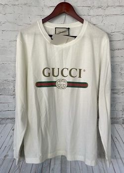 Gucci White Logo Print Cotton Dragon Embroidered Long Sleeve T-Shirt L