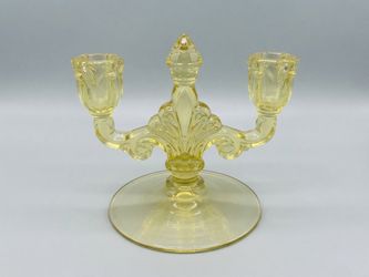 Vintage Yellow Glass Double Candle Holder