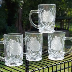 Mikasa Rose Pearls Pattern Large Glass Coffee Mugs