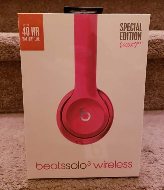 Red beats solo 3 wireless bluetooth headphones