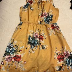 Cute yellow Front Tie Floral Dress