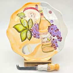 Ambiance A La Carte Wine Grape Ceramic Cheese Plate Knife Set Boxed 11"