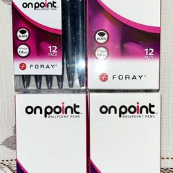 4 OnPoint Ballpoint 12-Packs Retractable Pens (Black & Blue Ink) - NEW & SEALED