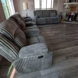 New Corduroy Reclining Couch / Love Seat.  Grey.  Free Delivery!